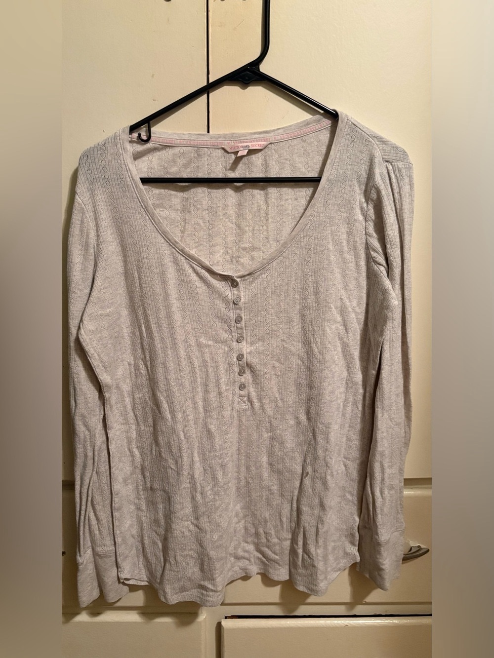 Victoria's Secret Light Gray Ribbed Henley Long Sleeve